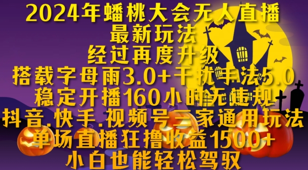 2024年蟠桃大会无人直播最新玩法，稳定开播160小时无违规，抖音、快手、视频号三家通用玩法【揭秘】-猫哥网资源库