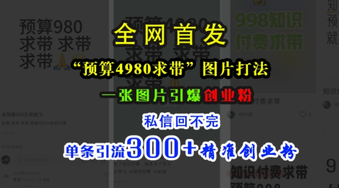 小红书“预算4980带我飞”图片打法，一张图片引爆创业粉，私信回不完，单条引流300+精准创业粉-猫哥网资源库