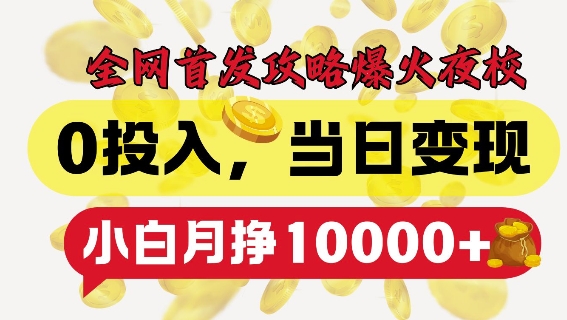 全网首发爆火夜校，0投入，当日变现，小白轻松月入1w+【揭秘】-猫哥网资源库