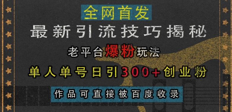 最新引流技巧揭秘，老平台爆粉玩法，单人单号日引300+创业粉，作品可直接被百度收录-猫哥网资源库