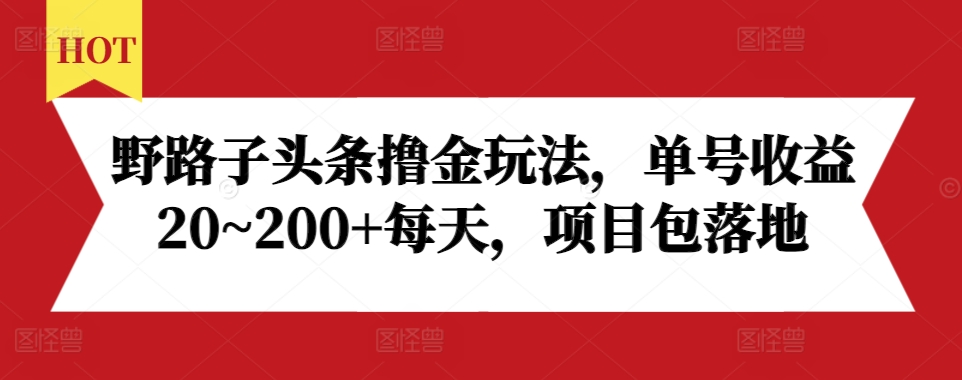 野路子头条撸金玩法，单号收益20~200+每天，项目包落地-猫哥网资源库