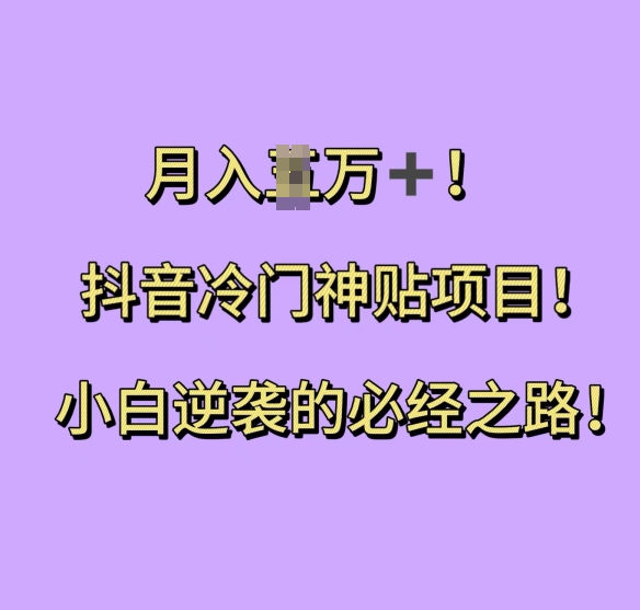 抖音冷门神贴项目，小白逆袭的必经之路，月入过W【揭秘】-猫哥网资源库