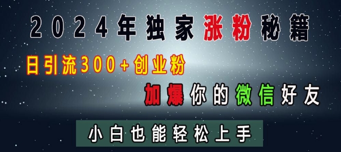 2024年独家涨粉秘籍，日引流300+创业粉，加爆你的微信好友，小白也能轻松上手-猫哥网资源库