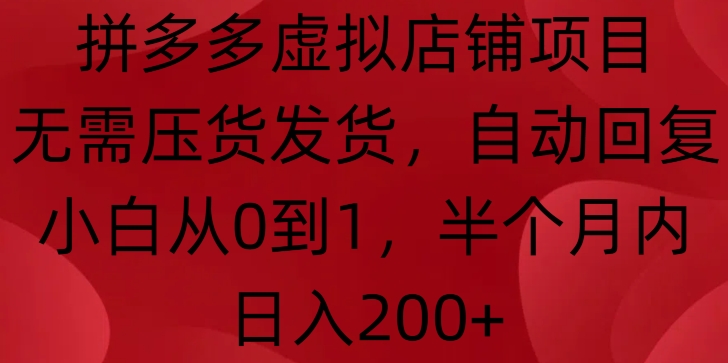 拼多多虚拟店铺项目，无需压货发货，自动回复，小白从0到1，半个月内日入200+【揭秘】-猫哥网资源库