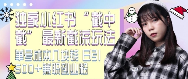 最新小红书截流玩法 独家截中截 单号成本几块钱 日引500+CY粉JZ粉-猫哥网资源库