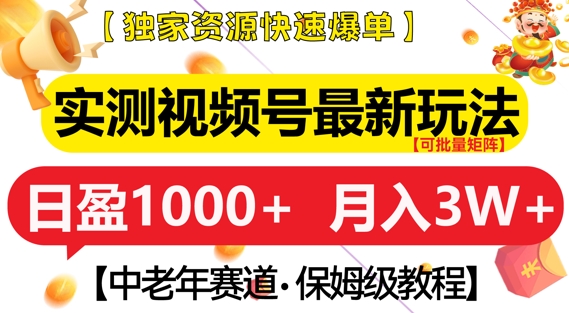 实测视频号最新玩法，中老年赛道，独家资源，月入过W+【揭秘】-猫哥网资源库