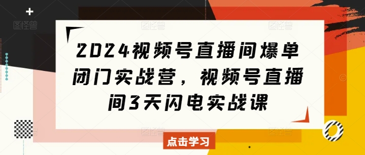 2024视频号直播间爆单闭门实战营，视频号直播间3天闪电实战课-猫哥网资源库