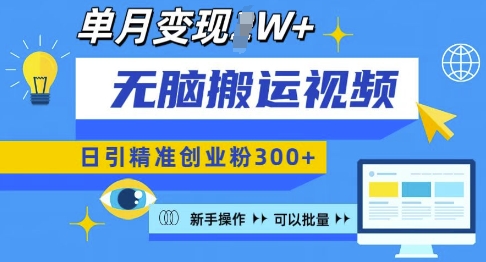 无脑搬运视频号可批量复制，新手即可操作，日引精准创业粉300+，月变现过W 【揭秘】-猫哥网资源库