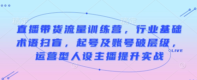 直播带货流量训练营，行业基础术语扫盲，起号及账号破层级，运营型人设主播提升实战-猫哥网资源库