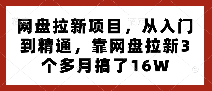 网盘拉新项目，从入门到精通，靠网盘拉新3个多月搞了16W-猫哥网资源库