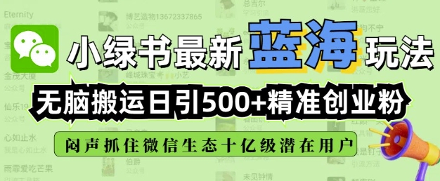 小绿书无脑搬运引流，全自动日引500精准创业粉，微信生态内又一个闷声发财的机会-猫哥网资源库