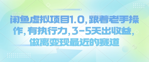闲鱼虚拟项目1.0，跟着老手操作，有执行力，3-5天出收益，做离变现最近的赛道-猫哥网资源库