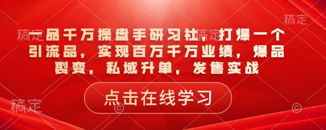 一品千万操盘手研习社，打爆一个引流品，实现百万千万业绩，爆品裂变，私域升单，发售实战-猫哥网资源库