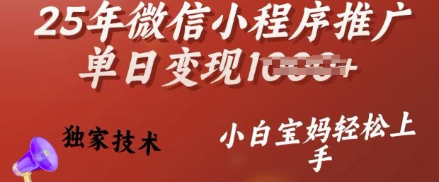 25年微信小程序推广单日变现多张，独家技术，小白宝妈轻松上手【揭秘】-猫哥网资源库