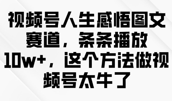 视频号人生感悟图文赛道，条条播放10w+，这个方法做视频号太牛了-猫哥网资源库