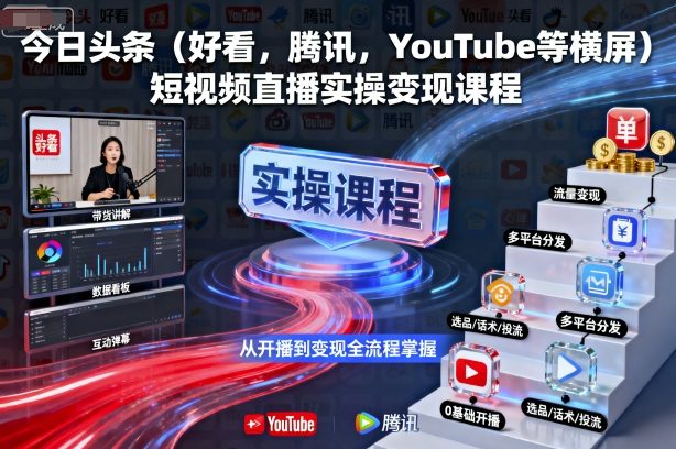 今日头条（好看，腾讯，YouTube等横屏）短视频直播实操变现课程-猫哥网资源库