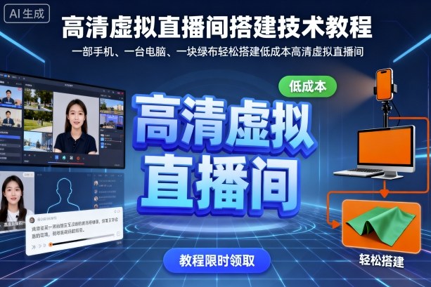 高清虚拟直播间搭建技术教程，一部手机、一台电脑、一块绿布轻松搭建低成本高清虚拟直播间-猫哥网资源库
