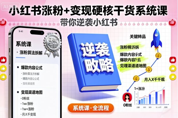 小红书涨粉+变现硬核干货系统课，带你逆袭小红书-猫哥网资源库