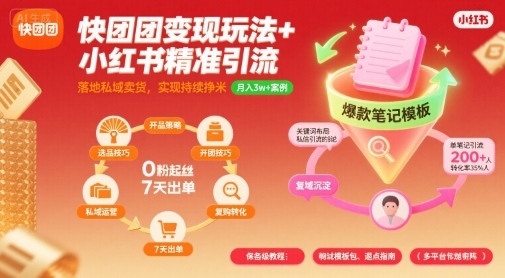 快团团变现玩法+小红书精准引流技巧，助你真正落地私域卖货，实现持续挣米-猫哥网资源库