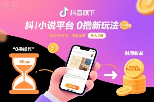 抖音旗下小说平台0撸新玩法，每天挂G60分钟，简单无脑，日入2张【揭秘】-猫哥网资源库