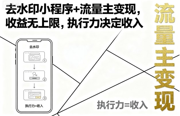 去水印小程序+流量主变现，收益无上限，执行力决定收入-猫哥网资源库