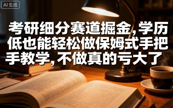 考研细分赛道掘金，日入1k+，学历低也能轻松做保姆式手把手教学，不做真的亏大了【揭秘】-猫哥网资源库