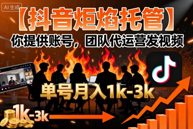 【抖音炬焰托管】你提供账号，团队代运营发视频，单号月入1k+【揭秘】-猫哥网资源库