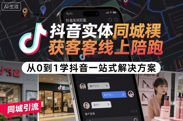 抖音实体同城获客线上陪跑，从0到1学抖音一站式解决方案-猫哥网资源库