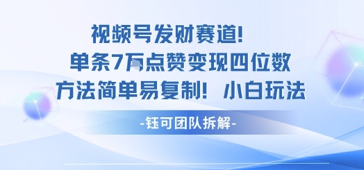 视频号发财赛道单条7W点赞变现四位数方法简单易复制小白玩法-猫哥网资源库