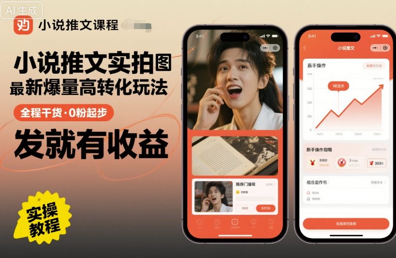 小说推文实拍双图文最新爆量高转化玩法，全程干货，0粉起步，发就有收益-猫哥网资源库