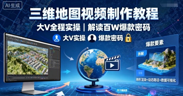 三维地图视频制作教程，大V全程实操，解读百W爆款密码-猫哥网资源库
