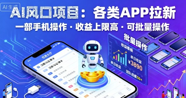 AI风口项目，各类APP拉新，一部手机就可以操作，收益上限高，可批量操作-猫哥网资源库