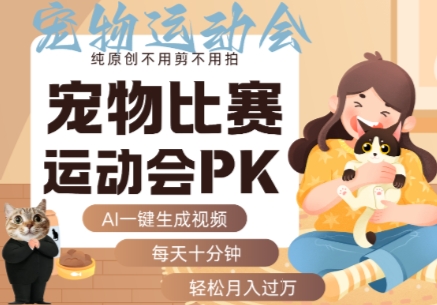 AI一键生成宠物比赛运动会PK视频，纯原创不用剪不用拍，每天十分钟，轻松月入过1W+-猫哥网资源库