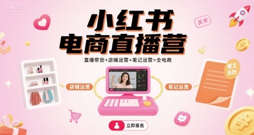 小红书电商直播营，直播带货+店铺运营+笔记运营=全电商-猫哥网资源库