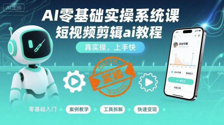 AI零基础实操系统课，短视频剪辑ai教程，真实操，上手快-猫哥网资源库