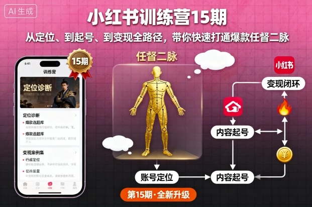 小红书训练营15期，从定位、到起号、到变现全路径，带你快速打通爆款任督二脉-猫哥网资源库