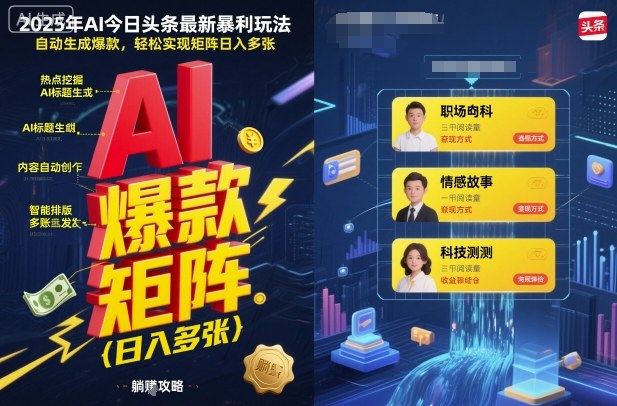 2025年AI今日头条最新暴利玩法，自动生成爆款，轻松实现矩阵日入多张-猫哥网资源库