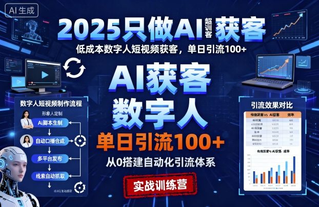 2025只做AI获客，AI超级获客实训营，低成本数字人短视频获客，单日引流100+-猫哥网资源库